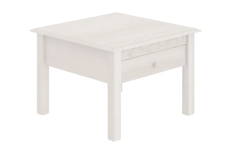 Marzell 60 cm Kvadratisk Sofabord med Skuffer i Furu - Hvit - Møbler - Bord - Sofabord & salongbord