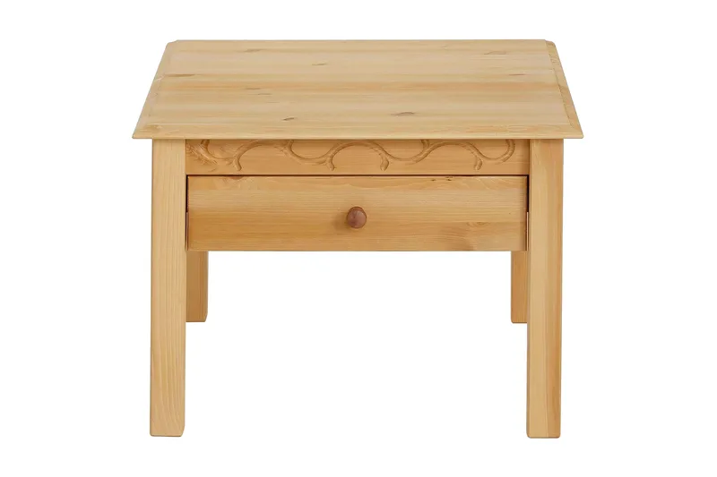 Marzell 60 cm Kvadratisk Sofabord med Skuffer i Massivt Tre, Beige