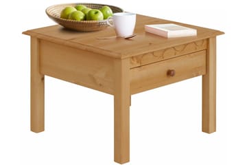 Marzell 60 cm Kvadratisk Sofabord med Skuffer i Massivt Tre - Beige - Møbler - Bord - Sofabord & salongbord