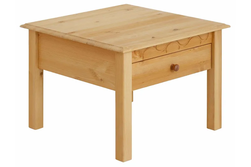 Marzell 60 cm Kvadratisk Sofabord med Skuffer i Massivt Tre - Beige - Møbler - Bord - Sofabord & salongbord
