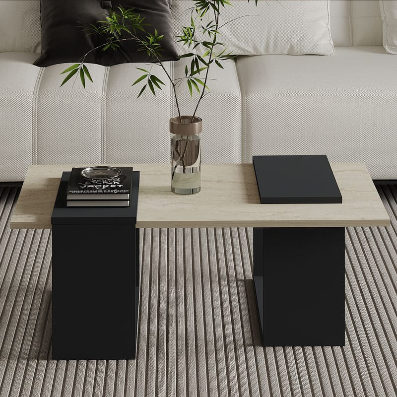 Matris Sofabord 90x37x46,6 cm - Travertin og antrasitt - Møbler - Bord - Sofabord & salongbord - Sofabord med oppbevaring