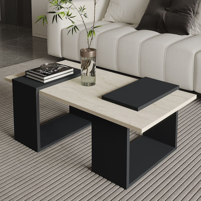 Matris Sofabord 90x37x46,6 cm - Travertin og antrasitt - Møbler - Bord - Sofabord & salongbord - Sofabord med oppbevaring