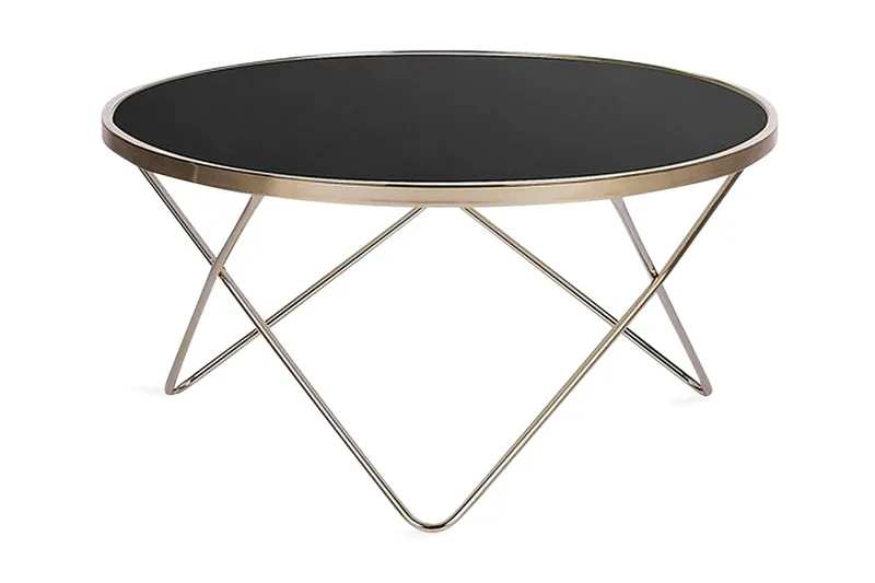 Meerah Sofabord 80 cm Rundt, Glass/Svart/Gull