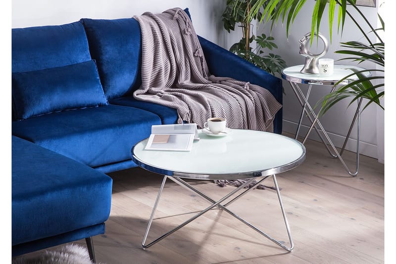 Meerah Sofabord 80 cm Rundt - Hvit/Sølv - Møbler - Bord - Sofabord & salongbord