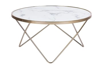 Meerah Sofabord 80 cm Rundt Marmormønster - Glass/Hvit/Gull - Møbler - Bord - Sofabord & salongbord