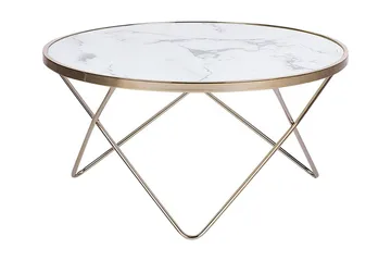 Meerah Sofabord 80 cm Rundt Marmormønster - Glass/Hvit/Gull - Møbler - Bord - Sofabord & salongbord