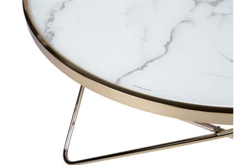 Meerah Sofabord 80 cm Rundt Marmormønster - Glass/Hvit/Gull - Møbler - Bord - Sofabord & salongbord