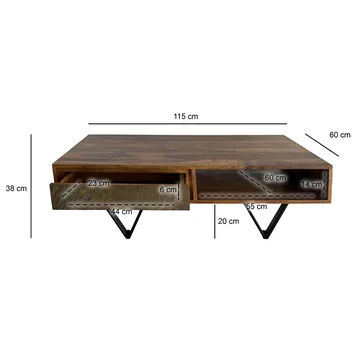 Melvik sofabord 115 cm i massivt sheeshamtre med 2 skuffer - Møbler - Bord - Sofabord & salongbord - Sofabord med oppbevaring