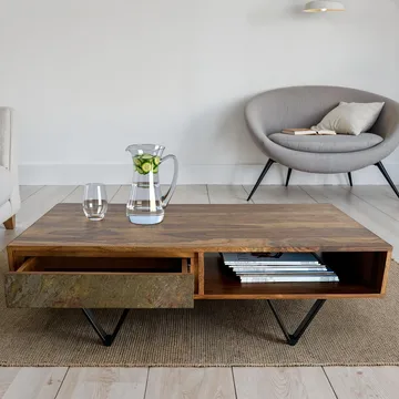 Melvik sofabord 115 cm i massivt sheeshamtre med 2 skuffer - Møbler - Bord - Sofabord & salongbord - Sofabord med oppbevaring