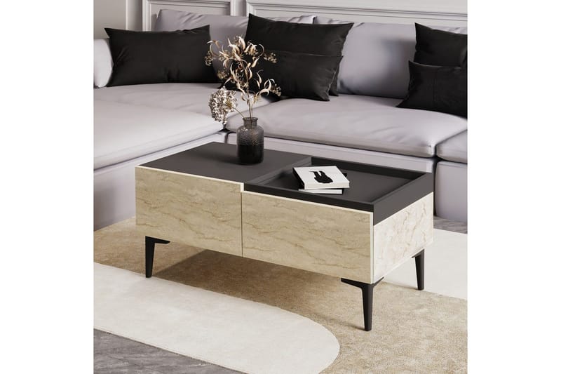 Sofabord Mijara Travertin / Antrasitt - Natur/Antrasitt - Møbler - Bord - Sofabord & salongbord