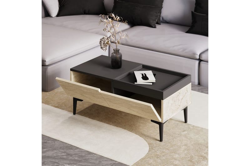 Sofabord Mijara Travertin / Antrasitt - Natur/Antrasitt - Møbler - Bord - Sofabord & salongbord