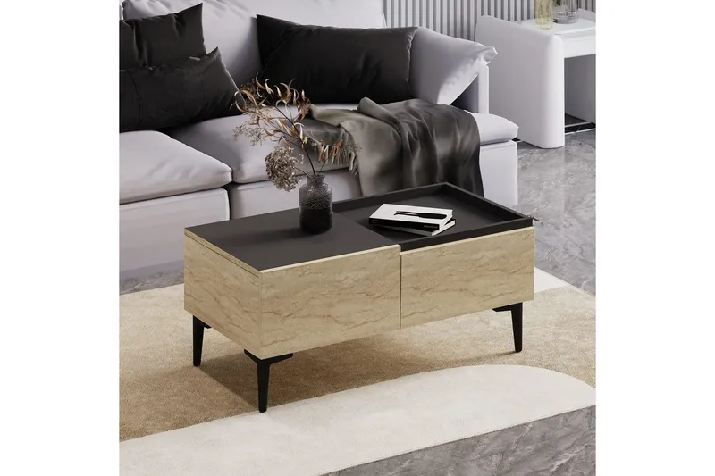 Sofabord Mijara Travertin / Antrasitt - Natur/Antrasitt - Møbler - Bord - Sofabord & salongbord