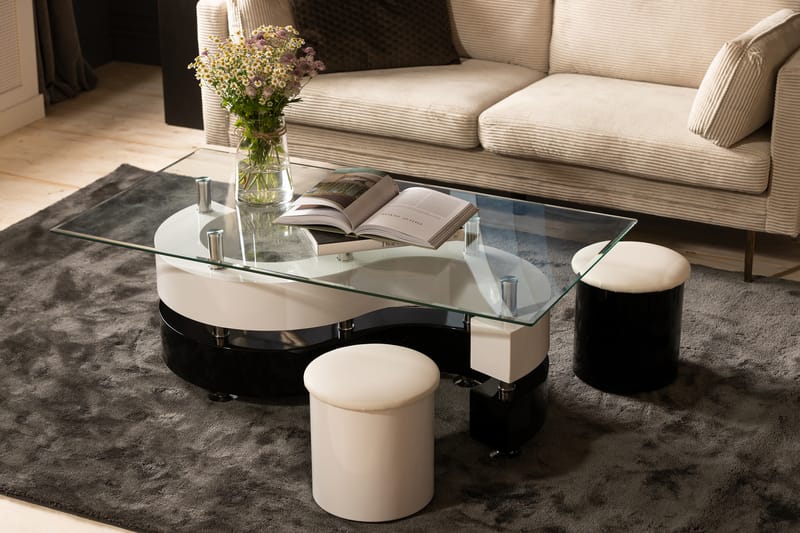 Sofabord Mintz 130 cm - Glass/Hvit/Svart - Sofabord & salongbord