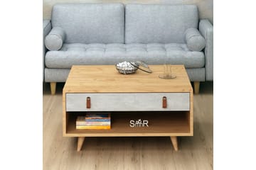 Mod Design Sofabord 80 cm med Oppbevaring Skuff + Hylle Lærb - Grå/Tre - Møbler - Bord - Sofabord & salongbord - Sofabord med oppbevaring