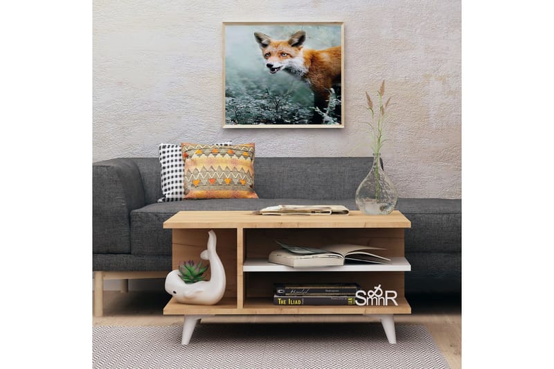 Mod Design Sofabord 80 cm med Oppbevaringshyller - Tre/Hvit - Møbler - Bord - Sofabord & salongbord