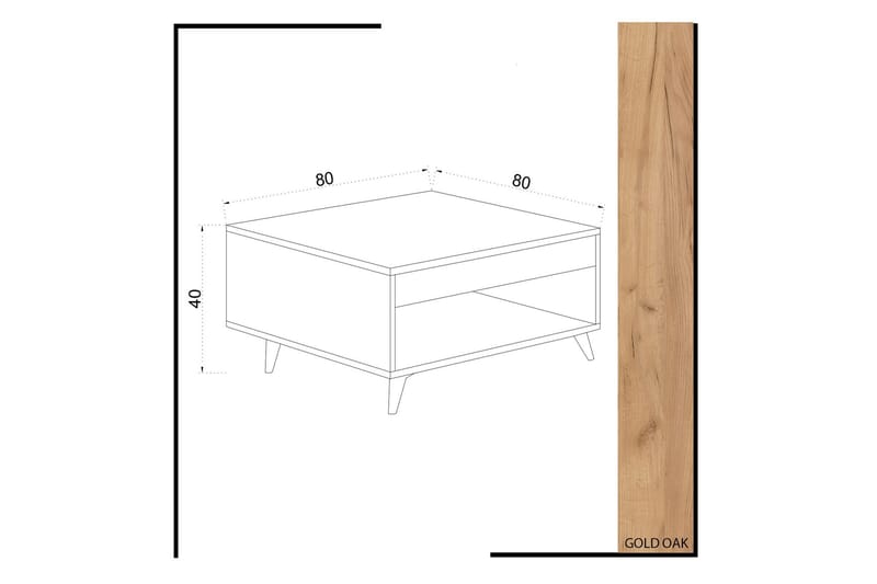 Mod Design Sofabord 80 cm med Oppbevaringsskuff + Hylle - Tre/Hvit - Møbler - Bord - Sofabord & salongbord - Sofabord med oppbevaring