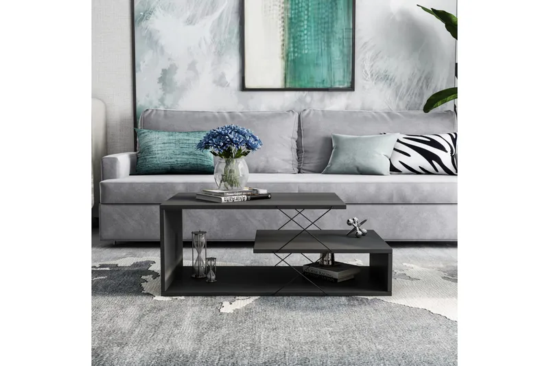 Moengo Sofabord 100 cm med Oppbevaringshylle - Antracit/Svart - Møbler - Bord - Sofabord & salongbord - Sofabord med oppbevaring