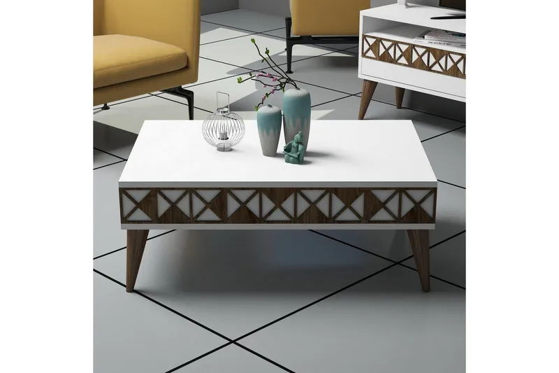 Muennink Sofabord 90 cm med Oppbevaringshylle - Hvit/Brun - Møbler - Bord - Sofabord & salongbord - Sofabord med oppbevaring