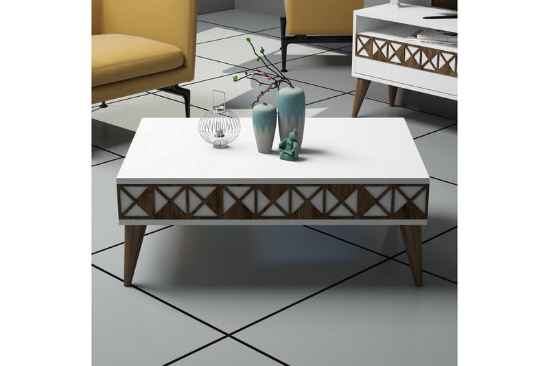 Muennink Sofabord 90 cm med Oppbevaringshylle - Hvit/Brun - Møbler - Bord - Sofabord & salongbord - Sofabord med oppbevaring
