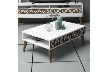 Muennink Sofabord 90 cm med Oppbevaringshylle - Hvit/Brun - Møbler - Bord - Sofabord & salongbord - Sofabord med oppbevaring