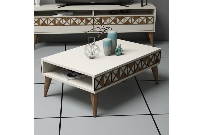 Muennink Sofabord 90 cm med Oppbevaringshylle - Kremhvit/Brun - Møbler - Bord - Sofabord & salongbord - Sofabord med oppbevaring