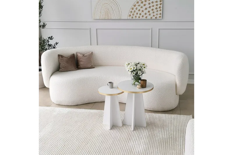 Munne Rundt Sofabord 40 cm i Tre med Malt Tre, Hvit
