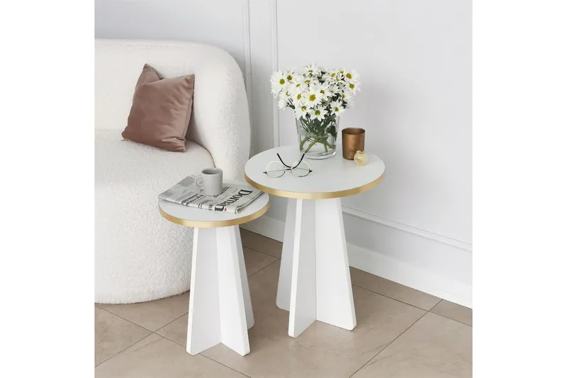 Munne Rundt Sofabord 40 cm i Tre med Malt Tre - Hvit - Møbler - Bord - Sofabord & salongbord