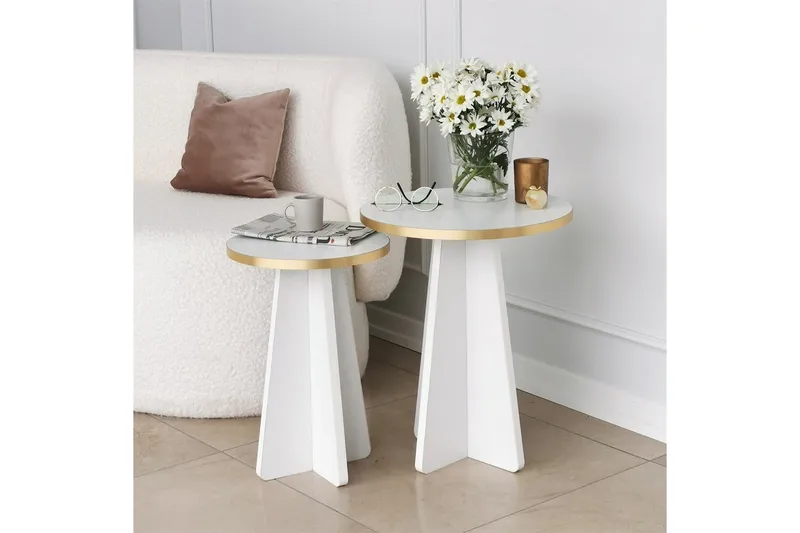 Munne Rundt Sofabord 40 cm i Tre med Malt Tre - Hvit - Møbler - Bord - Sofabord & salongbord