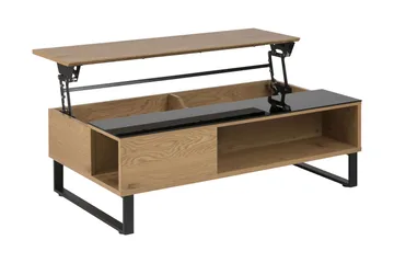 Muriel Forlengingsbart Sofabord 110 cm med Oppbevaring Hylle - Glass/Eikefarge/Svart - Møbler - Bord - Sofabord & salongbord