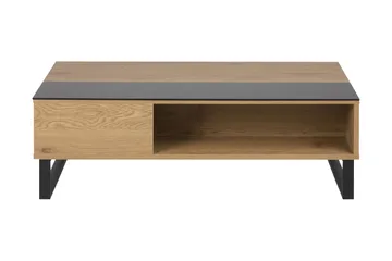 Muriel Forlengingsbart Sofabord 110 cm med Oppbevaring Hylle - Glass/Eikefarge/Svart - Møbler - Bord - Sofabord & salongbord - Sofabord med oppbevaring