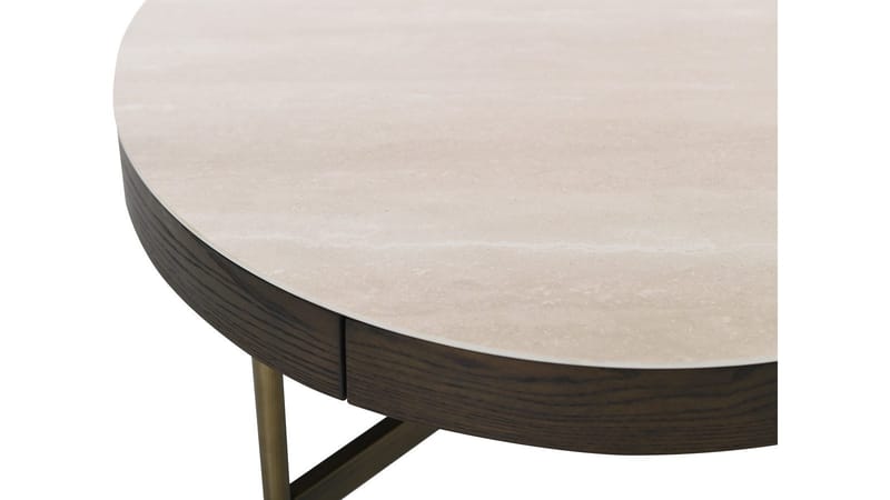 Sofabord Myrdal 90 cm - Travertintopp med bronsefargede metallben - Møbler - Bord - Sofabord & salongbord