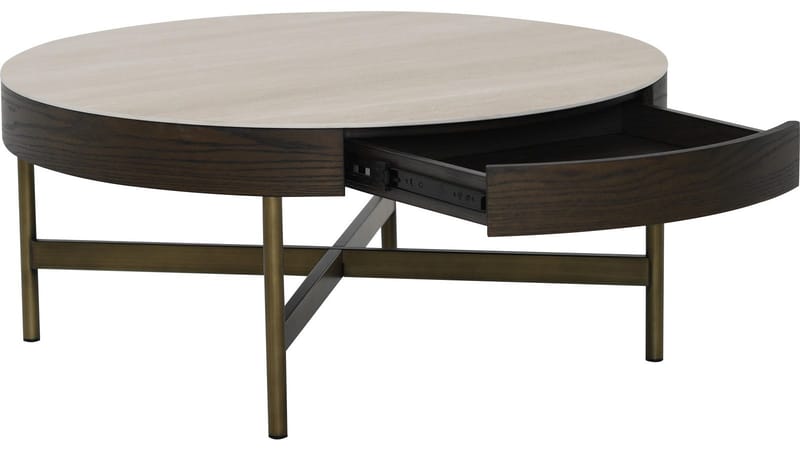 Sofabord Myrdal 90 cm - Travertintopp med bronsefargede metallben - Møbler - Bord - Sofabord & salongbord