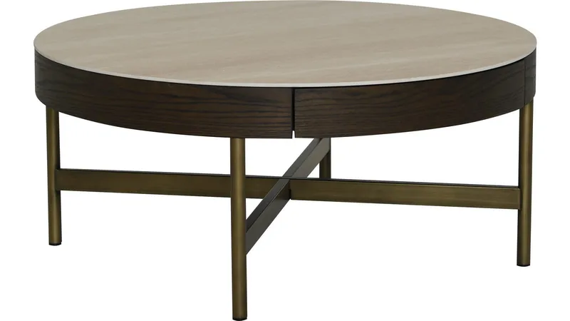 Sofabord Myrdal 90 cm - Travertintopp med bronsefargede metallben - Møbler - Bord - Sofabord & salongbord