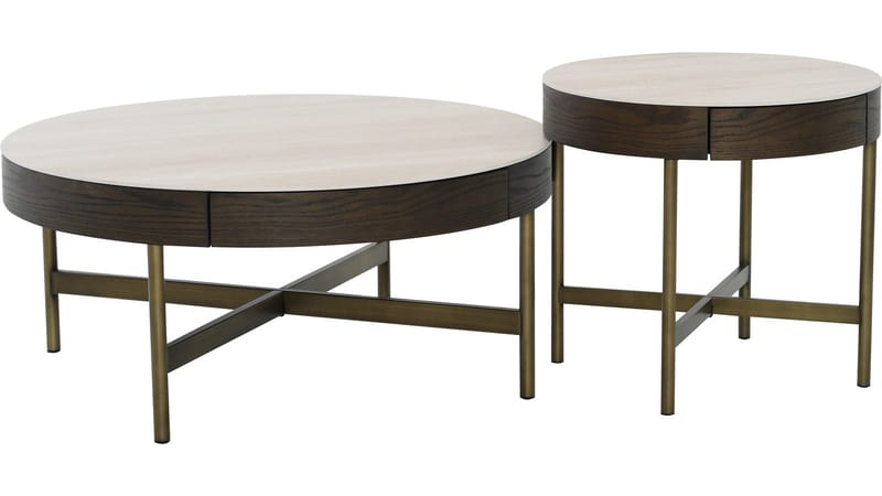 Sofabord Myrdal 90 cm - Travertintopp med bronsefargede metallben - Møbler - Bord - Sofabord & salongbord