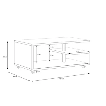 Nabinger Sofabord 105 cm med Oppbevaringshyller på Hjul - Betonggrå - Møbler - Bord - Sofabord & salongbord - Sofabord med oppbevaring