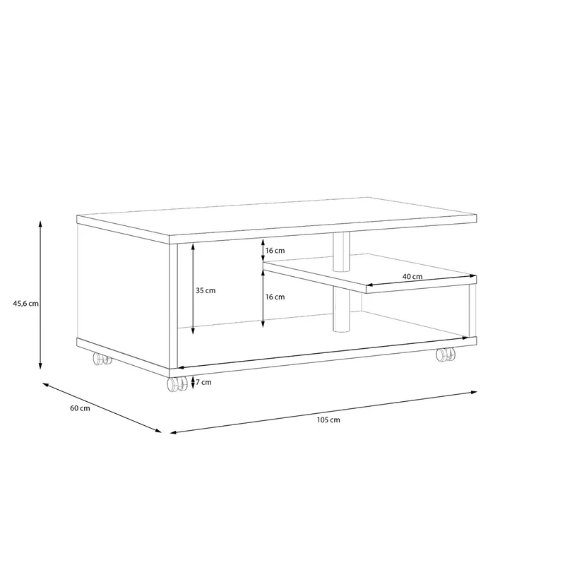 Nabinger Sofabord 105 cm med Oppbevaringshyller på Hjul - Betonggrå - Møbler - Bord - Sofabord & salongbord - Sofabord med oppbevaring