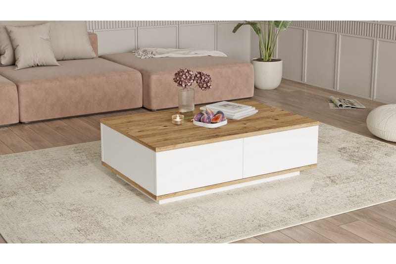 Najar Sofabord 90 cm - Brun/Hvit - Møbler - Bord - Sofabord & salongbord