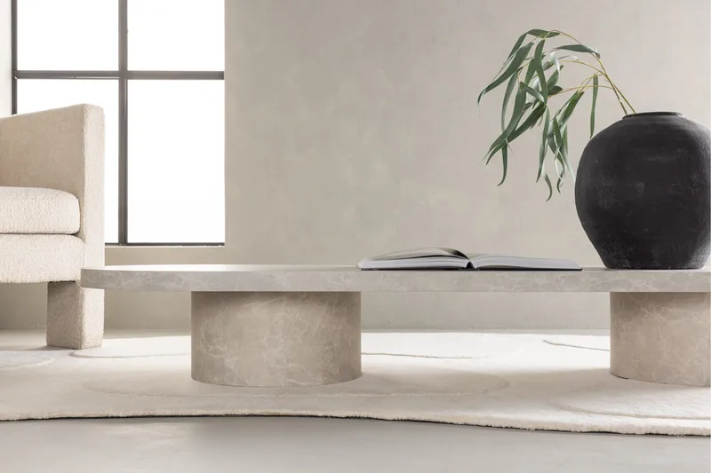 Narvik Travertin Ovalt Sofabord 190x60 cm - Beige / Lys - Møbler - Bord - Sofabord & salongbord