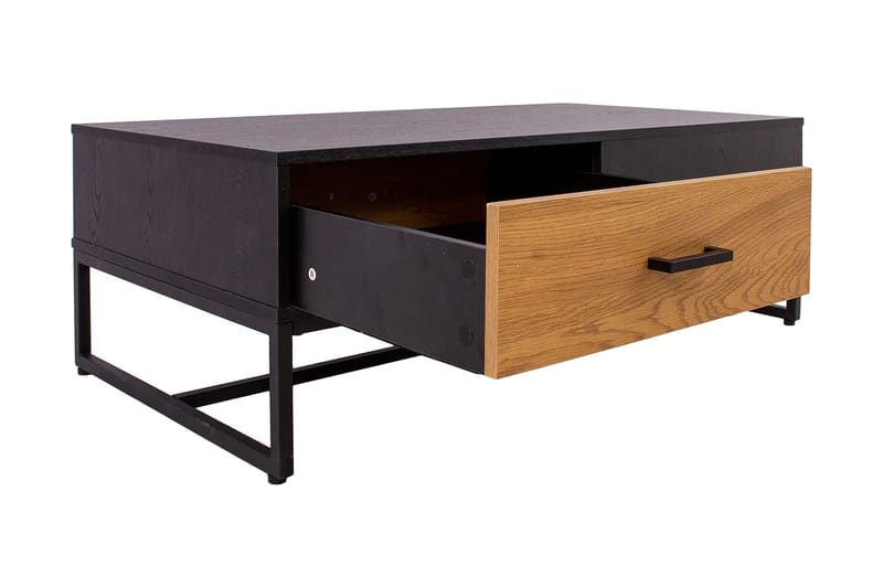 Nauerna Sofabord 110 cm med Oppbevaring 2 Skuffer - Eikefarge/Svart - Møbler - Bord - Sofabord & salongbord