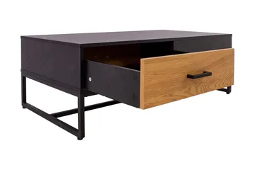 Nauerna Sofabord 110 cm med Oppbevaring 2 Skuffer - Eikefarge/Svart - Møbler - Bord - Sofabord & salongbord - Sofabord med oppbevaring