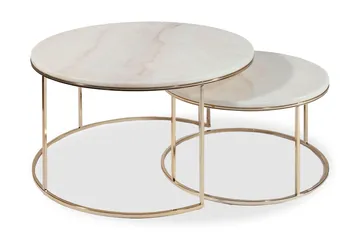 New York Sofabord 80 cm Sett med 2 Rundt - Marmor/Champagne - Møbler - Bord - Sofabord & salongbord