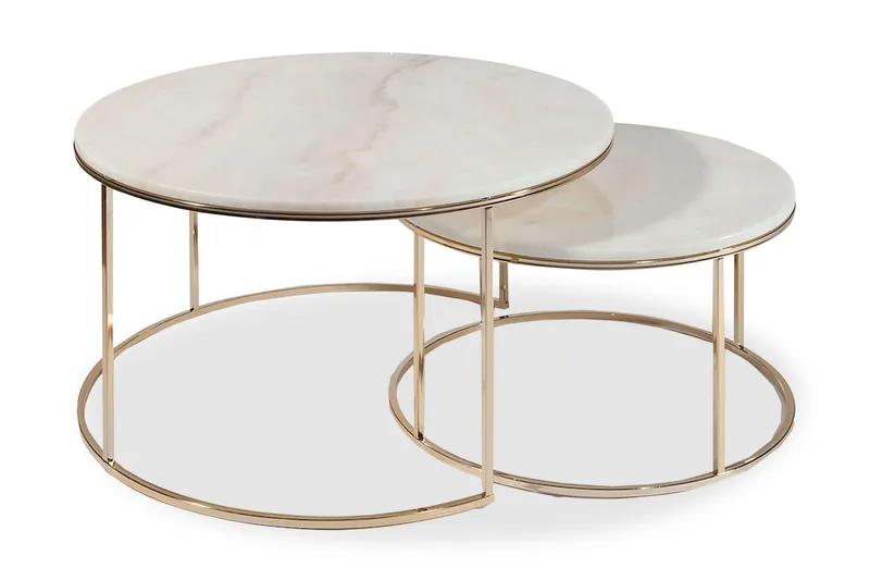 New York Sofabord 80 cm Sett med 2 Rundt - Marmor/Champagne - Møbler - Bord - Sofabord & salongbord