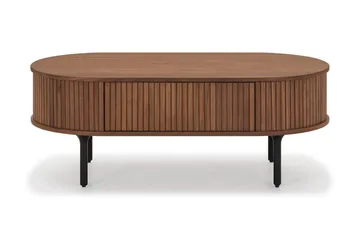 Noira ovalt sofabord 118x60 cm i tre med valnøttutseende og ribbede skuffer - Brun - Møbler - Bord - Sofabord & salongbord - Sofabord med oppbevaring