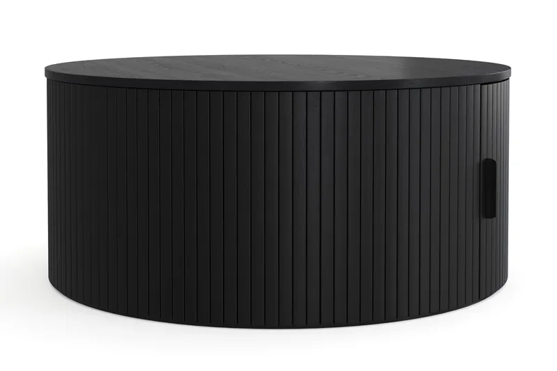 Noira Rundt Sofabord 80 cm med Oppbevaring Ribbet - Svart / Tre - Møbler - Bord - Sofabord & salongbord