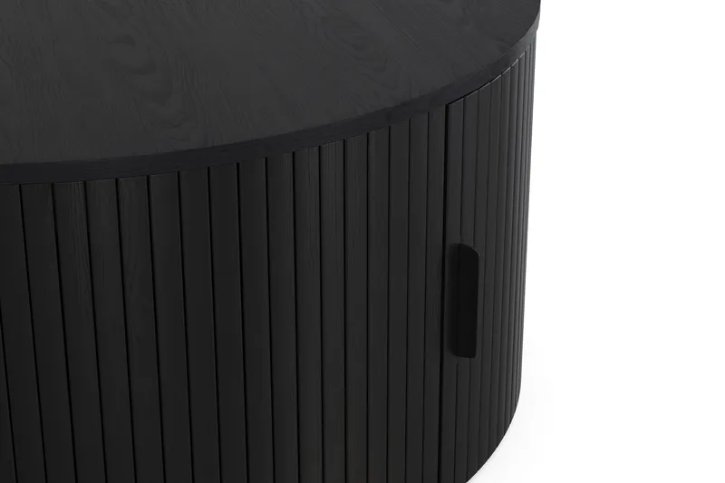 Noira Rundt Sofabord 80 cm med Oppbevaring Ribbet - Svart / Tre - Møbler - Bord - Sofabord & salongbord