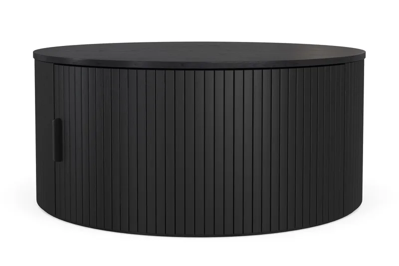 Noira Rundt Sofabord 80 cm med Oppbevaring Ribbet - Svart / Tre - Møbler - Bord - Sofabord & salongbord