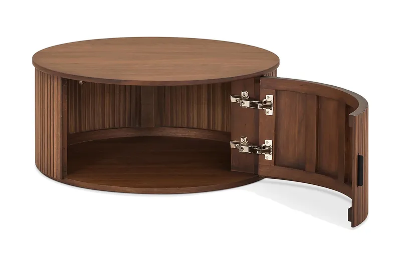 Noira Rundt Sofabord 80 cm med Oppbevaring Skuff - Valnøtt / Brunt Tre - Møbler - Bord - Sofabord & salongbord