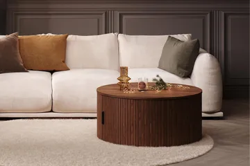 Noira Rundt Sofabord 80 cm med Oppbevaring Skuff - Valnøtt / Brunt Tre - Møbler - Bord - Sofabord & salongbord - Sofabord med oppbevaring