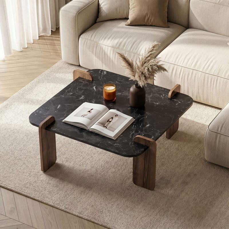 Sofabord Nordure Marais (90 x 35 x 90 cm) Lotus valnøtt - Møbler - Bord - Sofabord & salongbord