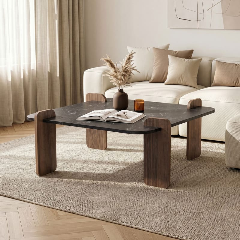 Sofabord Nordure Marais (90 x 35 x 90 cm) Lotus valnøtt - Møbler - Bord - Sofabord & salongbord
